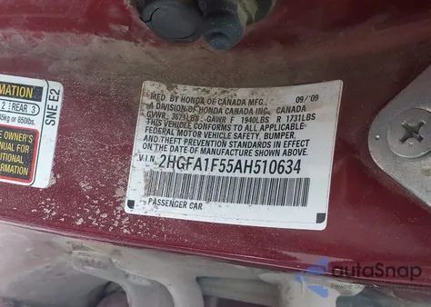 2010 Honda Civic Lx from USA, damaged, VIN 2HGFA1F55AH510634